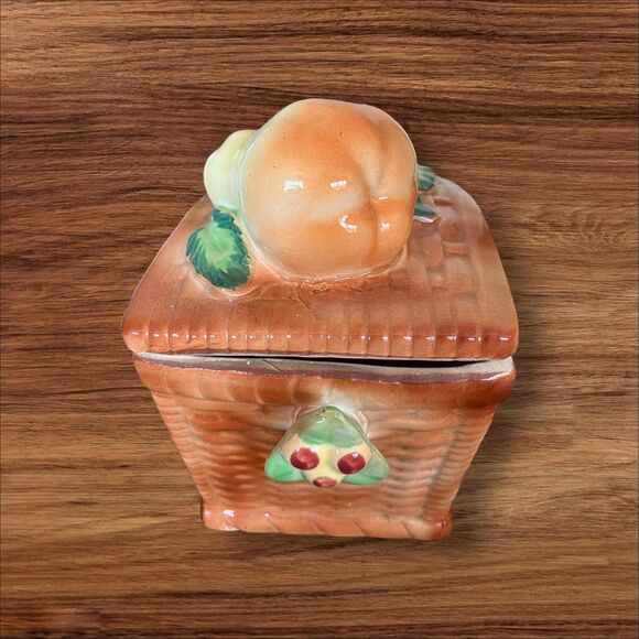 vintage 1970s Storage Ceramic Fruit Basket with Lid RARE Japan - Picture 7 of 12